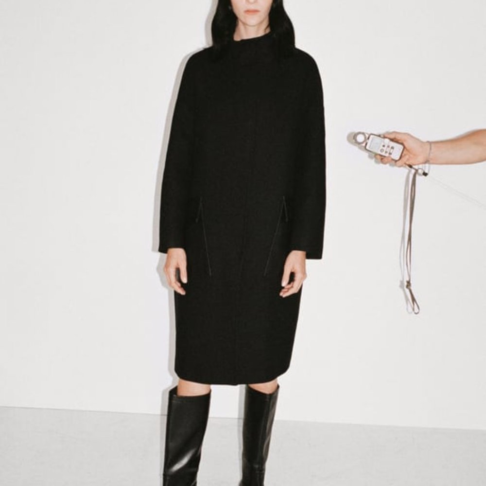 ZARA BLACK WOOL COAT WITH FLEECE TRIM (NWT)